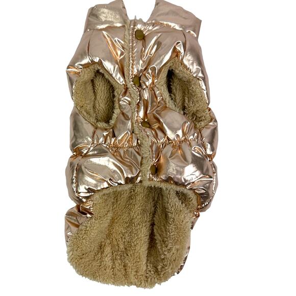 Chic Dog puffer small dog coat metallic champagne warm jacket size small - Picture 3 of 7
